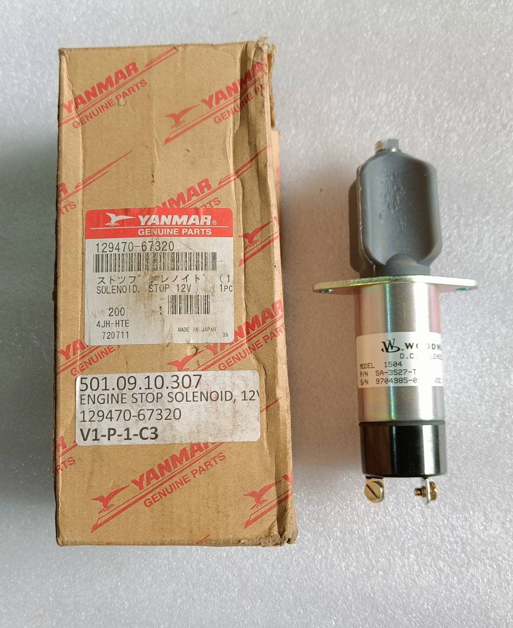 Yanmar Stop Solenoid 129470-67320 for 3JH / 4JH / 4LH / 4LHA / 6LP / 6LY